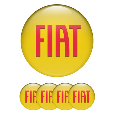 Fiat Silicone Stickers for Center Wheel Caps Yellow Base Big Red Logo