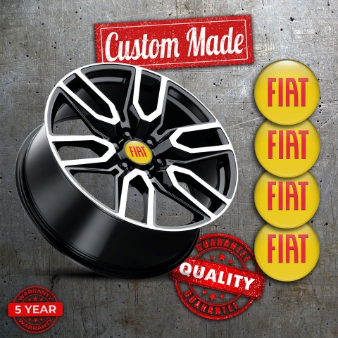 Fiat Silicone Stickers for Center Wheel Caps Yellow Base Big Red Logo