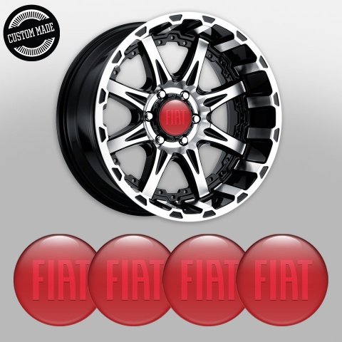 Fiat Domed Stickers for Wheel Center Caps Red Base Big Classic Logo