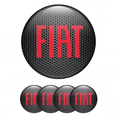 Fiat Center Wheel Caps Stickers Black Mesh Red Classic Logo