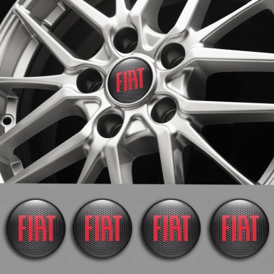 Fiat Center Wheel Caps Stickers Black Mesh Red Classic Logo