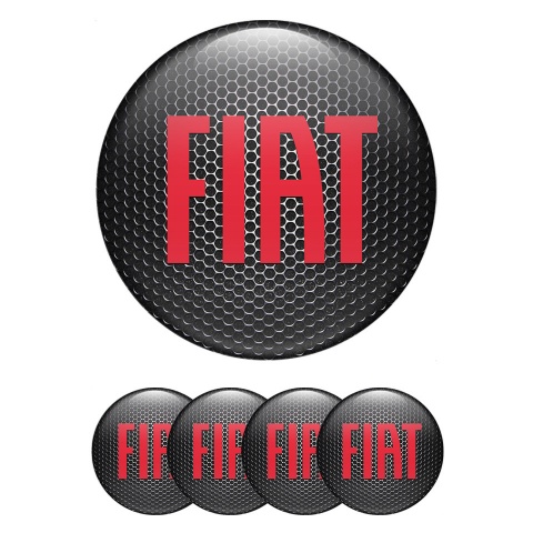 Fiat Center Wheel Caps Stickers Black Mesh Red Classic Logo