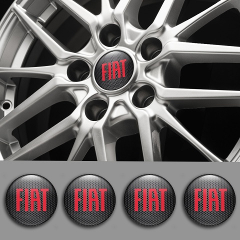 Fiat Center Wheel Caps Stickers Black Mesh Red Classic Logo