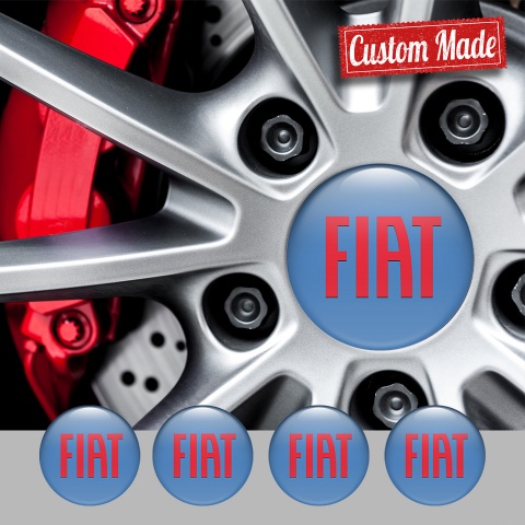 Fiat Wheel Stickers for Center Caps Glacial Blue Classic Crimson Logo