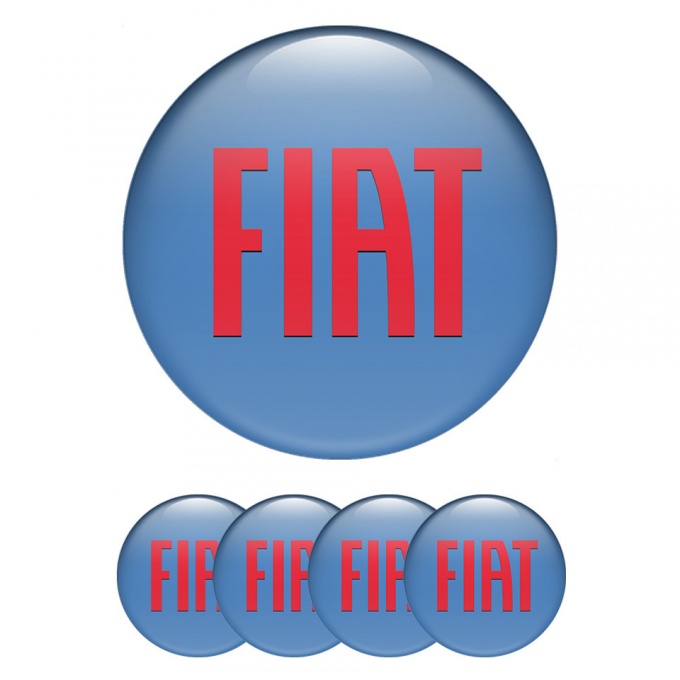 Fiat Wheel Stickers for Center Caps Glacial Blue Classic Crimson Logo