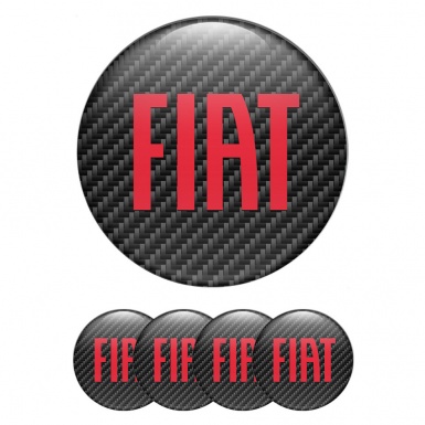 Fiat Center Caps Wheel Emblem Black Carbon Big Crimson Logo