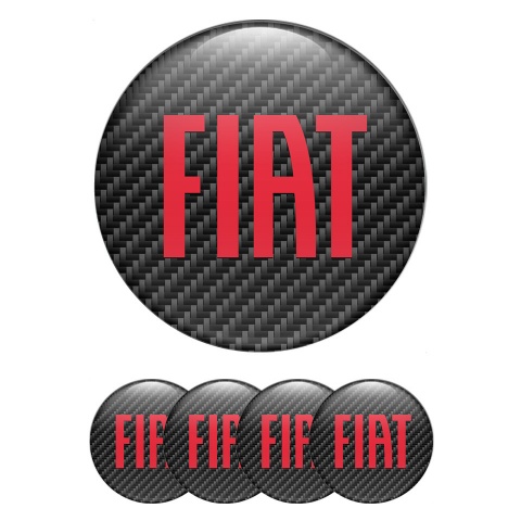 Fiat Center Caps Wheel Emblem Black Carbon Big Crimson Logo