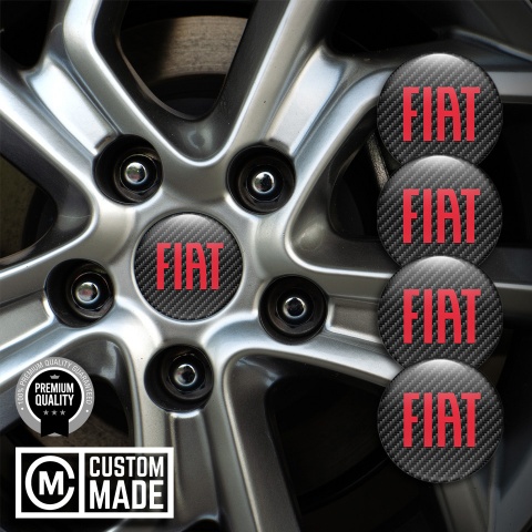 Fiat Center Caps Wheel Emblem Black Carbon Big Crimson Logo