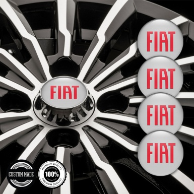 Fiat Domed Stickers for Wheel Center Caps Ash Grey Big Red Logo