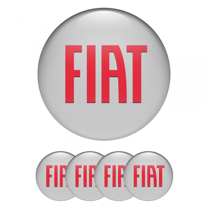 Fiat Domed Stickers for Wheel Center Caps Ash Grey Big Red Logo