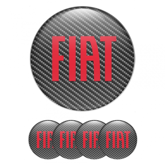 Fiat Wheel Emblem for Center Caps Dark Carbon Big Red Logo