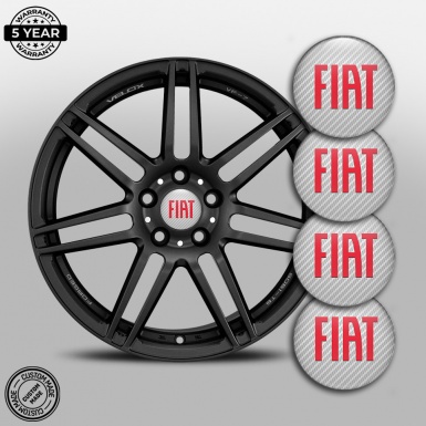 Fiat Stickers for Wheels Center Caps White Carbon Red Logo Edition