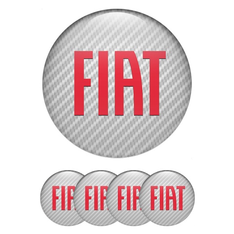 Fiat Stickers for Wheels Center Caps White Carbon Red Logo Edition