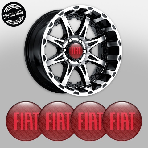 Fiat Emblem for Wheel Center Caps Red Carbon Crimson Logo Edition