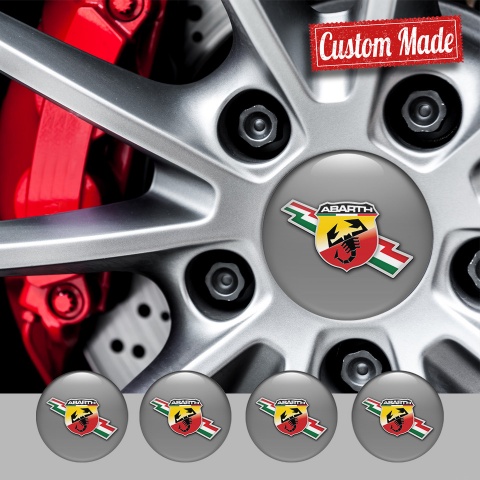 Fiat Abarth Center Wheel Caps Stickers Moon Grey Lightning Motif