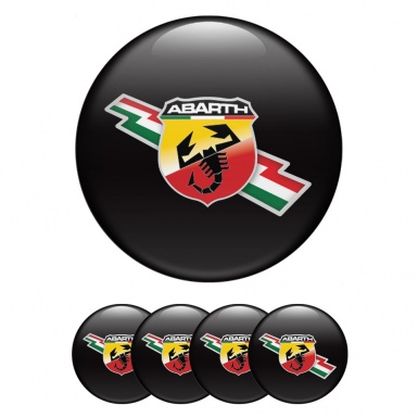 Fiat Abarth Wheel Stickers for Center Caps Black Base Lightning Motif