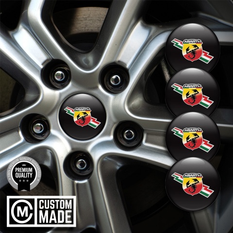 Fiat Abarth Wheel Stickers for Center Caps Black Base Lightning Motif
