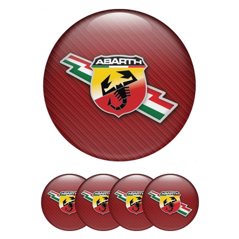 Fiat Abarth Wheel Stickers for Center Caps Red Carbon Scorpion Logo