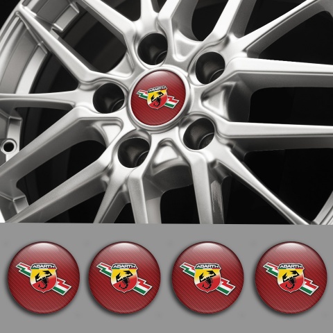 Fiat Abarth Wheel Stickers for Center Caps Red Carbon Scorpion Logo