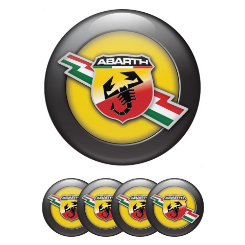 Fiat Abarth Center Caps Wheel Emblem Yellow Base Black Ring Design