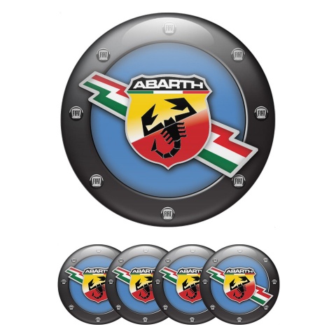 Fiat Abarth Wheel Stickers for Center Caps Blue Fill Fine Logos