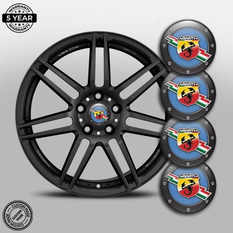 Fiat Abarth Wheel Stickers for Center Caps Blue Fill Fine Logos