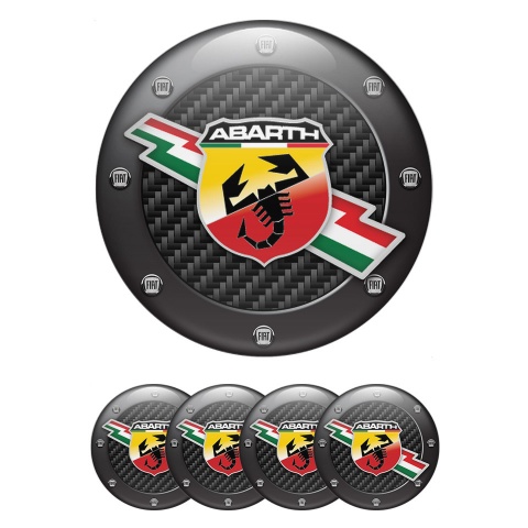 Fiat Abarth Center Caps Wheel Emblem Black Carbon Fine Logos
