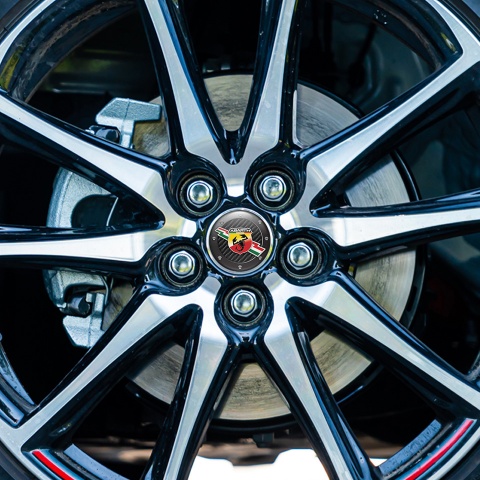 Fiat Abarth Center Caps Wheel Emblem Black Carbon Fine Logos