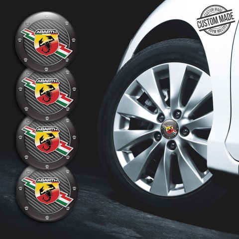 Fiat Abarth Stickers for Wheels Center Caps Black Carbon Small Logos