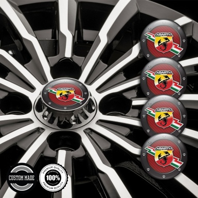 Fiat Abarth Center Wheel Caps Stickers Red Carbon Dark Bolts Edition