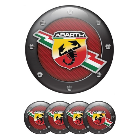 Fiat Abarth Center Wheel Caps Stickers Red Carbon Dark Bolts Edition