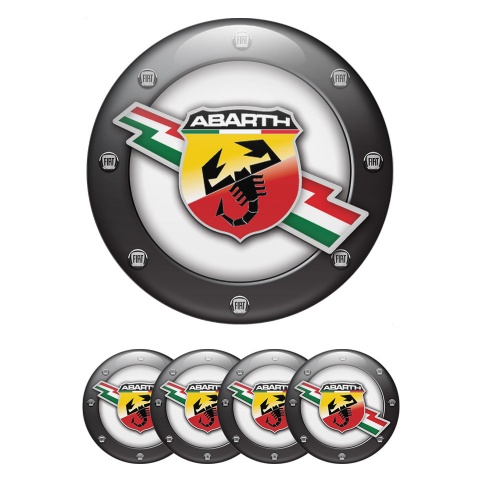 Fiat Abarth Wheel Stickers for Center Caps White Center Dark Bolts Edition