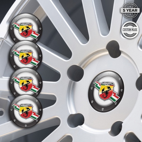 Fiat Abarth Wheel Stickers for Center Caps White Center Dark Bolts Edition