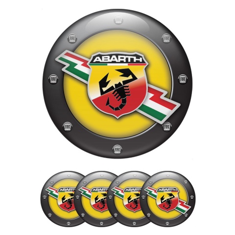 Fiat Abarth Center Caps Wheel Emblem Yellow Center Fine Bolts Edition