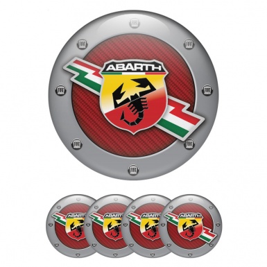 Fiat Abarth Emblems for Center Wheel Caps Red Carbon Grey Ring