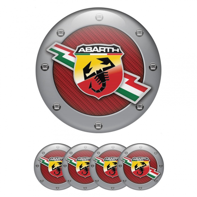 Fiat Abarth Emblems for Center Wheel Caps Red Carbon Grey Ring