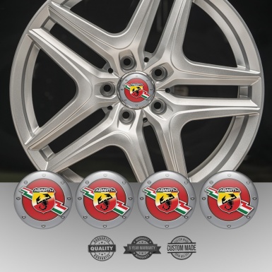 Fiat Abarth Wheel Emblem for Center Caps Red Center Grey Circle Design