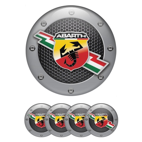 Fiat Abarth Center Wheel Caps Stickers Metallic Grate Ash Color Ring