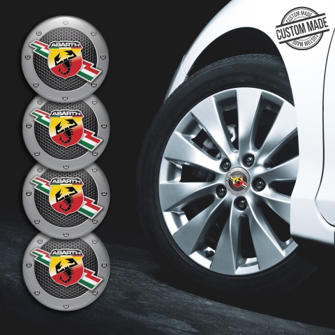 Fiat Abarth Center Wheel Caps Stickers Metallic Grate Ash Color Ring