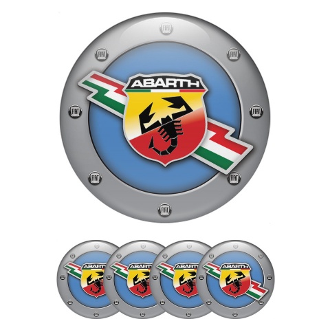 Fiat Abarth Wheel Stickers for Center Caps Blue Fill Ash Color Circle