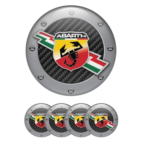 Fiat Abarth Center Caps Wheel Emblem Black Carbon Grey Fragments