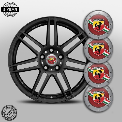 Fiat Abarth Emblem for Center Wheel Caps Red Carbon Grey Ring Edition