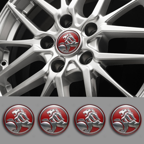 Holden Center Wheel Caps Stickers Dark Red Chrome Color Logo