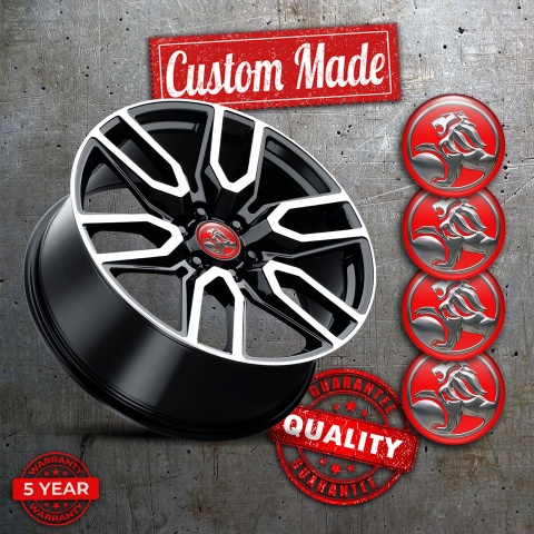 Holden Silicone Stickers for Center Wheel Caps Red Base Chrome Motif