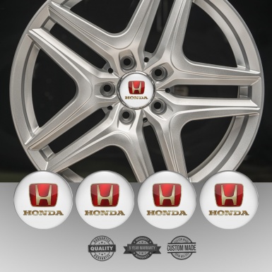 Honda Domed Stickers for Wheel Center Caps White Gold Logo Motif