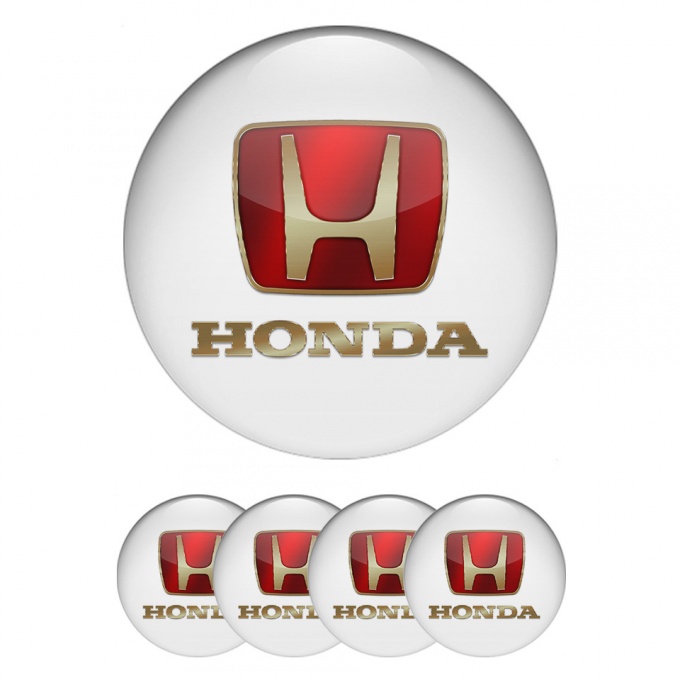 Honda Domed Stickers for Wheel Center Caps White Gold Logo Motif