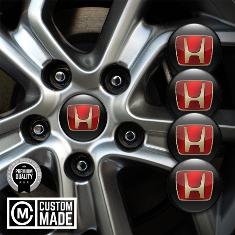 Honda Wheel Stickers for Center Caps Black Base Gold Red Logo Edition