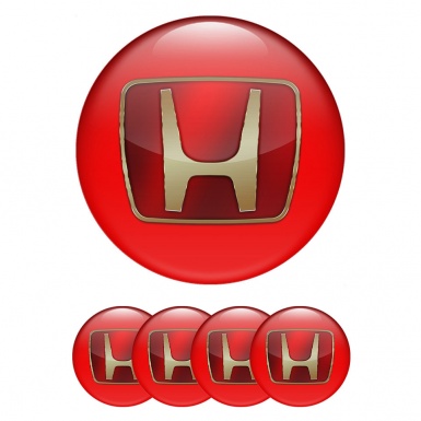 Honda Center Caps Wheel Emblem Red Base Big Gold Logo Motif