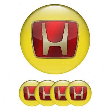 Honda Silicone Stickers for Center Wheel Caps Yellow Base Red Gold Edition