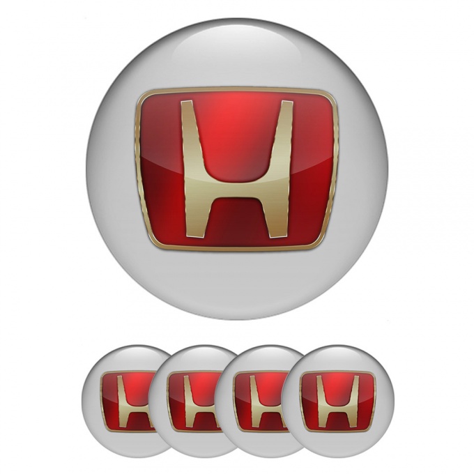 Honda Domed Stickers for Wheel Center Caps Light Grey Big Gold Logo Motif